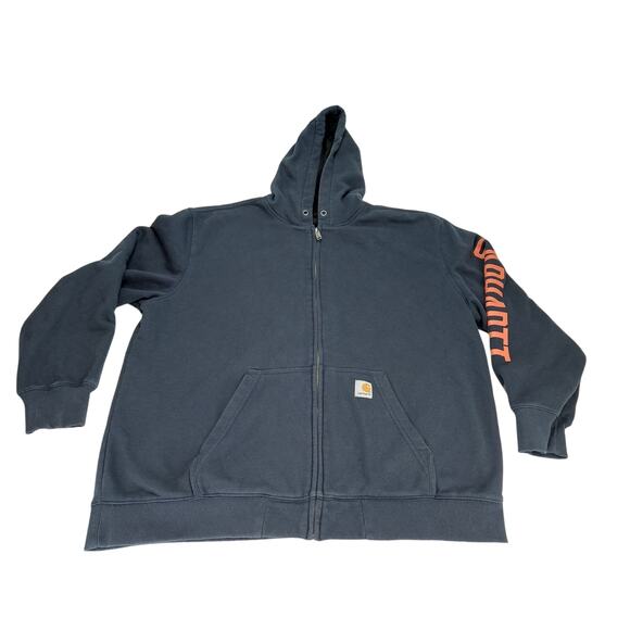 Carhartt Mens Rain Defender Fleece Lined Graphic Full Zip Sweatshirt Navy XL - Picture 1 of 12